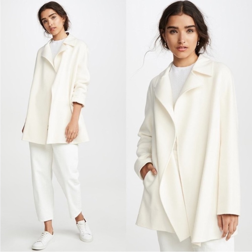 Theory Double Faced Wool & Cashmere Overlay Coat in Ivory